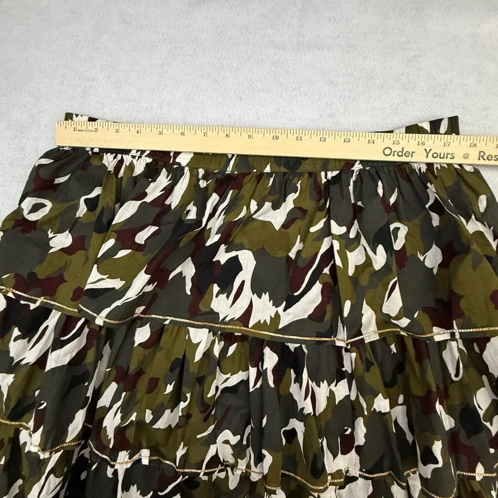 Lane Bryant Skirt Womens 14/16 Green Camo Tiered Ruffle Metallic Trim Cotton NWT - Picture 6 of 9